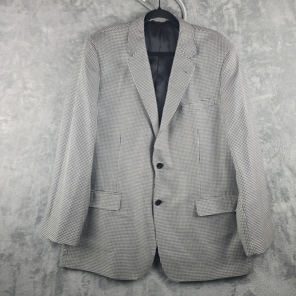Baroni Blazer Mens 44R White Black Houndstooth Check Silk Wool Sport Coat Jacket